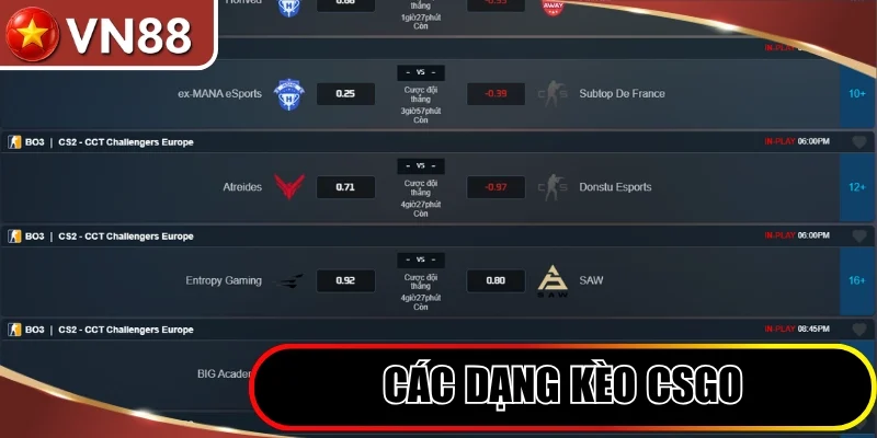 Các dạng kèo CSGO phổ biến thưởng hấp dẫn