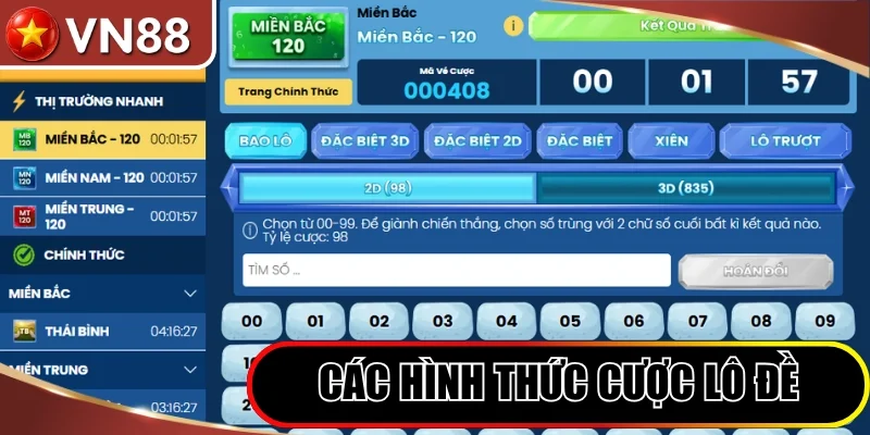 Các hình thức cược lô đề đa dạng tại VN88